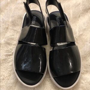 Melissa Black Glossy Platform Slingback Sandals with White Sole